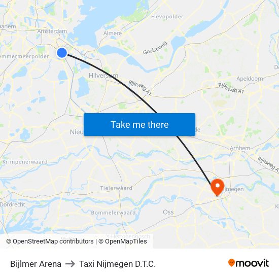 Bijlmer Arena to Taxi Nijmegen D.T.C. map