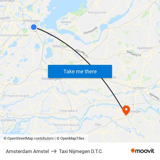 Amsterdam Amstel to Taxi Nijmegen D.T.C. map