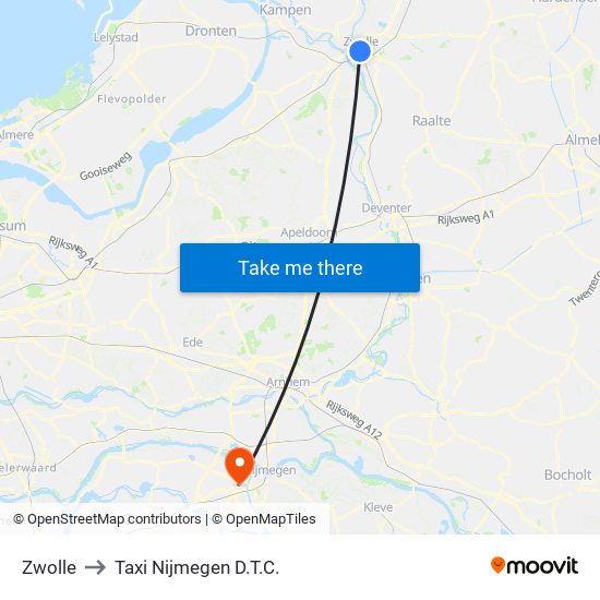 Zwolle to Taxi Nijmegen D.T.C. map