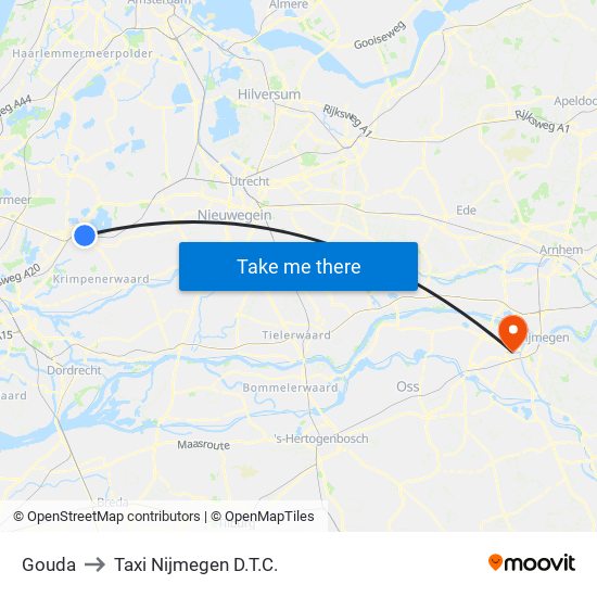Gouda to Taxi Nijmegen D.T.C. map