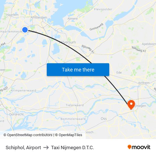 Schiphol, Airport to Taxi Nijmegen D.T.C. map