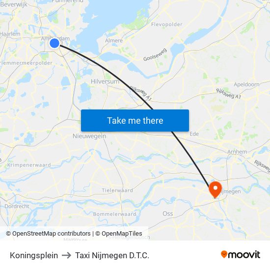 Koningsplein to Taxi Nijmegen D.T.C. map