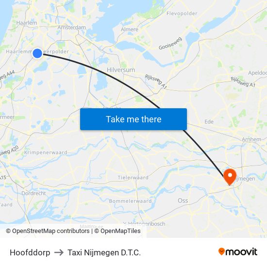 Hoofddorp to Taxi Nijmegen D.T.C. map