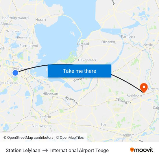 Station Lelylaan to International Airport Teuge map