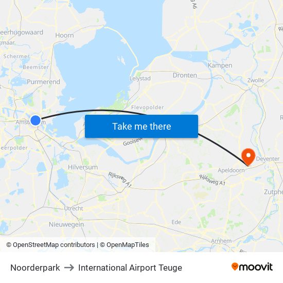 Noorderpark to International Airport Teuge map