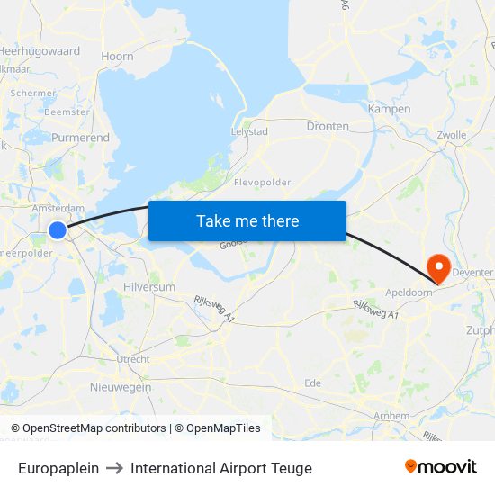 Europaplein to International Airport Teuge map