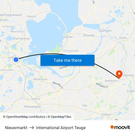 Nieuwmarkt to International Airport Teuge map