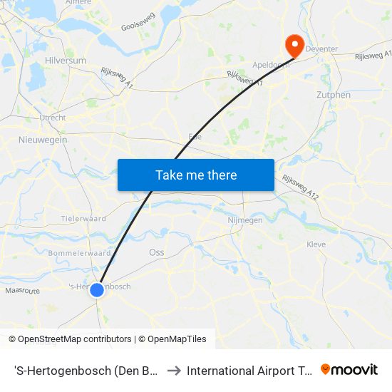 'S-Hertogenbosch (Den Bosch) to International Airport Teuge map