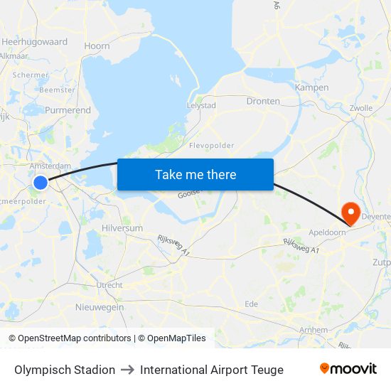 Olympisch Stadion to International Airport Teuge map