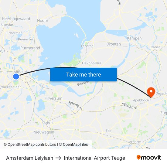 Amsterdam Lelylaan to International Airport Teuge map