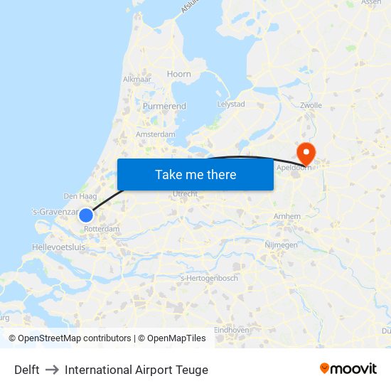 Delft to International Airport Teuge map