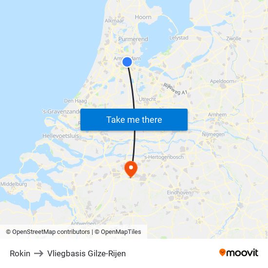 Rokin to Vliegbasis Gilze-Rijen map