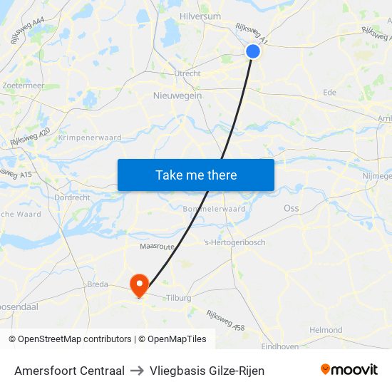 Amersfoort Centraal to Vliegbasis Gilze-Rijen map