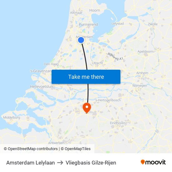 Amsterdam Lelylaan to Vliegbasis Gilze-Rijen map