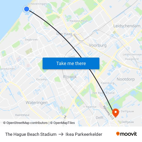 The Hague Beach Stadium to Ikea Parkeerkelder map