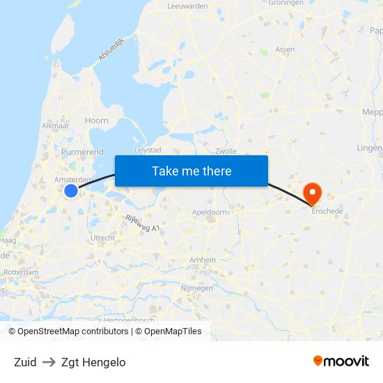 Zuid to Zgt Hengelo map