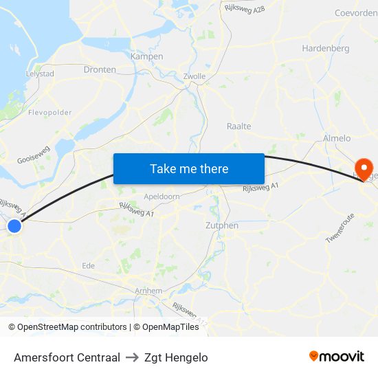 Amersfoort Centraal to Zgt Hengelo map