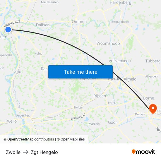 Zwolle to Zgt Hengelo map