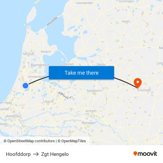 Hoofddorp to Zgt Hengelo map