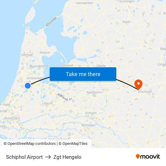 Schiphol Airport to Zgt Hengelo map