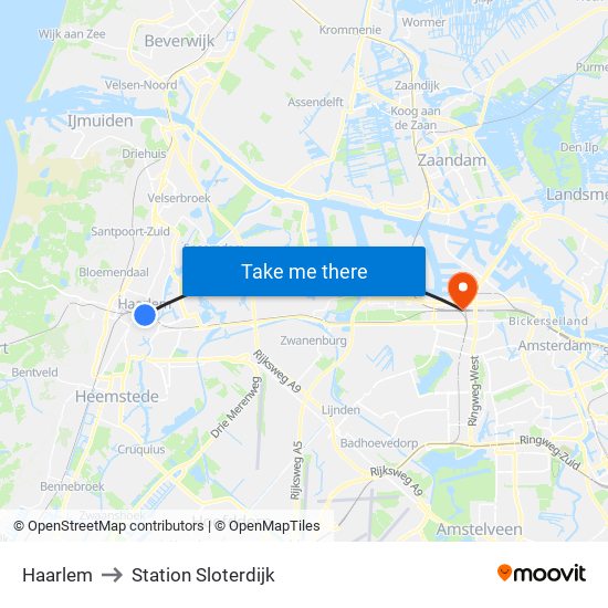 Haarlem to Station Sloterdijk map