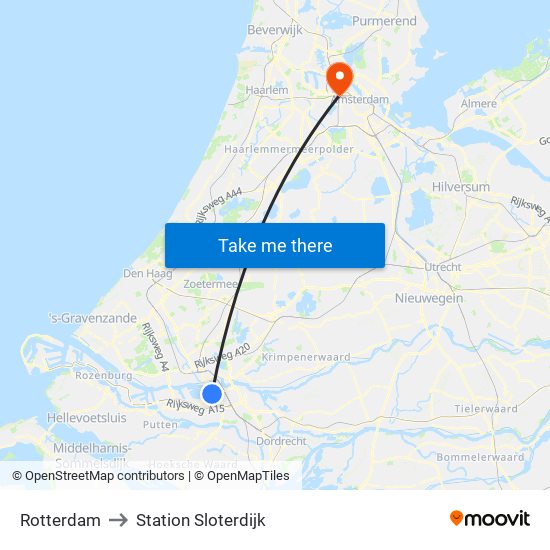 Rotterdam to Station Sloterdijk map