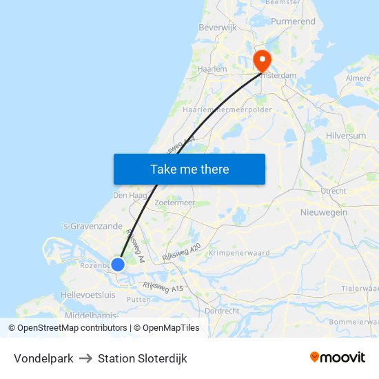 Vondelpark to Station Sloterdijk map
