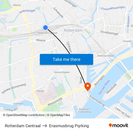 Rotterdam Centraal to Erasmusbrug Pqrking map