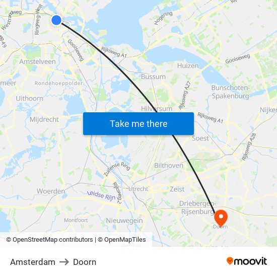 Amsterdam to Doorn map