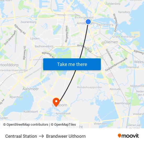 Centraal Station to Brandweer Uithoorn map