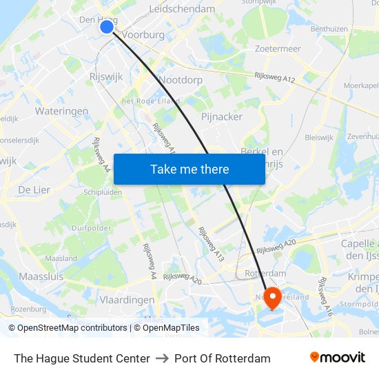 The Hague Student Center to Port Of Rotterdam map