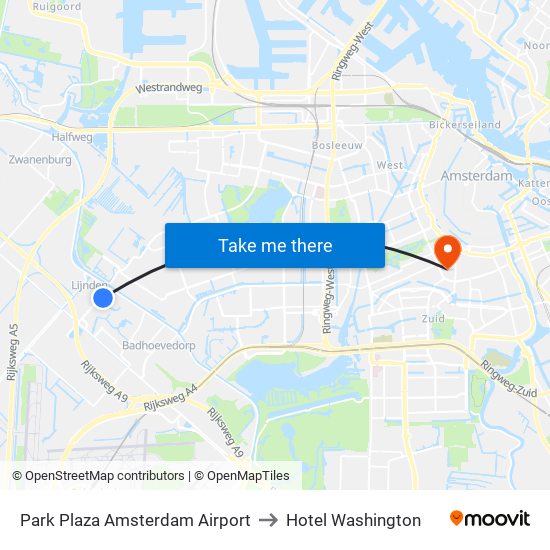 Park Plaza Amsterdam Airport to Hotel Washington map