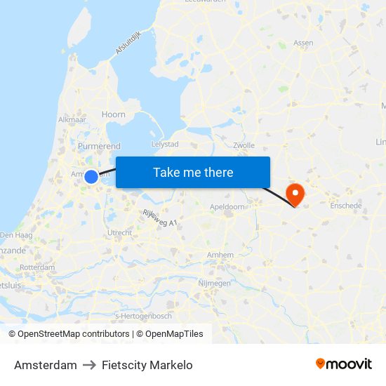 Amsterdam to Fietscity Markelo map