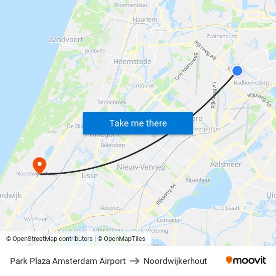 Park Plaza Amsterdam Airport to Noordwijkerhout map