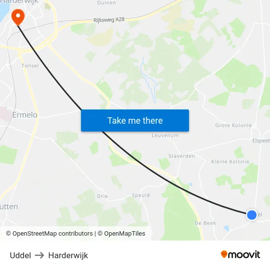 Uddel to Harderwijk map