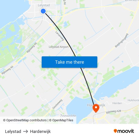 Lelystad to Harderwijk map