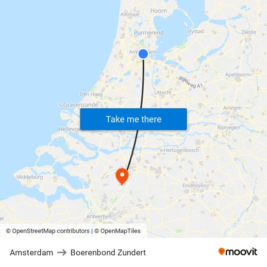 Amsterdam to Boerenbond Zundert map