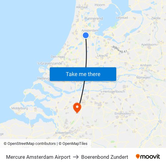 Mercure Amsterdam Airport to Boerenbond Zundert map