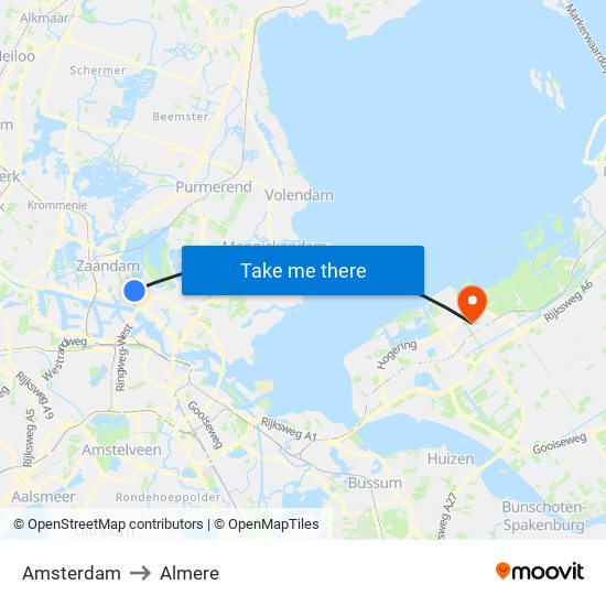 Amsterdam to Almere map