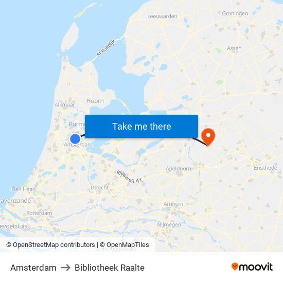 Amsterdam to Bibliotheek Raalte map