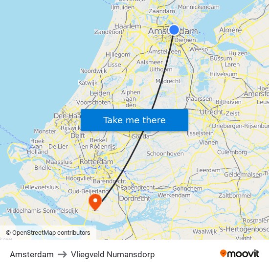 Amsterdam to Vliegveld Numansdorp map