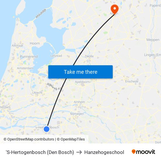 'S-Hertogenbosch (Den Bosch) to Hanzehogeschool map