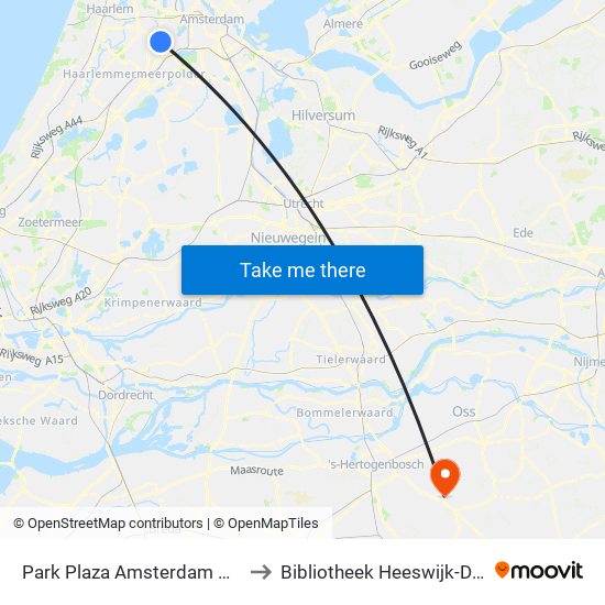 Park Plaza Amsterdam Airport to Bibliotheek Heeswijk-Dinther map