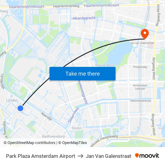 Park Plaza Amsterdam Airport to Jan Van Galenstraat map