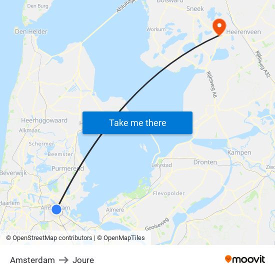 Amsterdam to Joure map