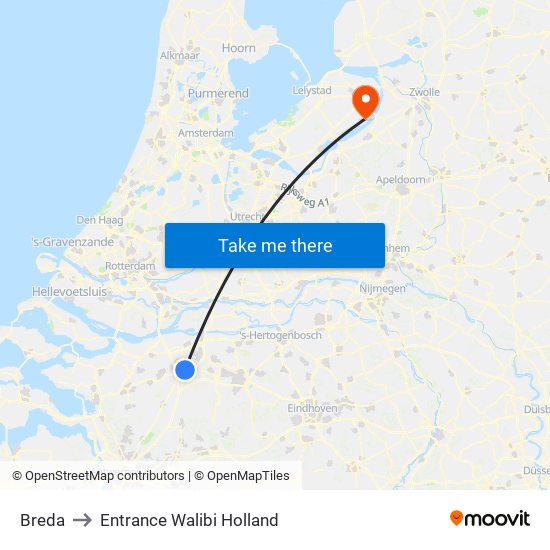 Breda to Entrance Walibi Holland map