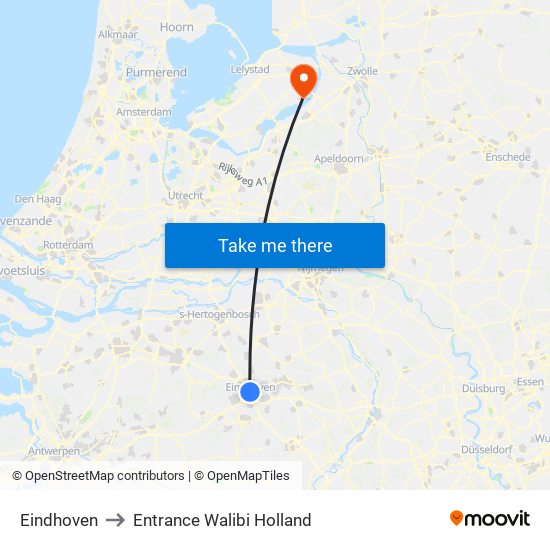 Eindhoven to Entrance Walibi Holland map