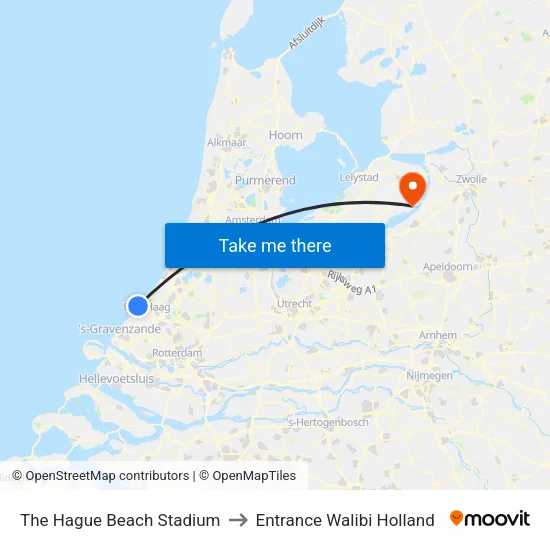 The Hague Beach Stadium to Entrance Walibi Holland map