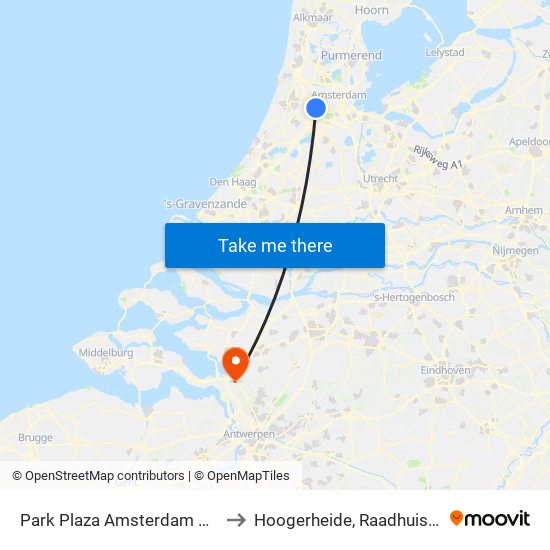 Park Plaza Amsterdam Airport to Hoogerheide, Raadhuisstraat map