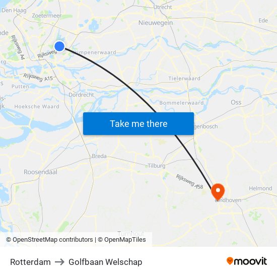 Rotterdam to Golfbaan Welschap map